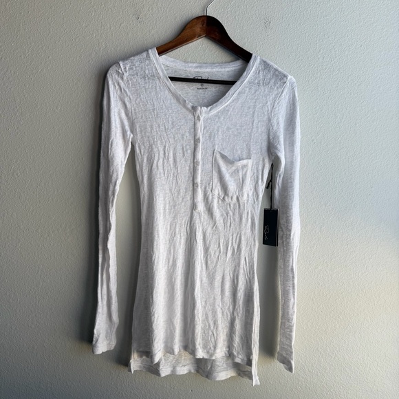 Rails Tops - New Rails White Long Sleeve Henley Top V-Neck Made In USA Shirt Lightweight D